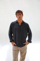 Linen Modern Polo Dark Navy