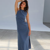 Hole Linen Dress Blue