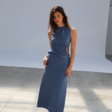 Hole Linen Dress Blue