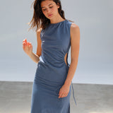 Hole Linen Dress Blue
