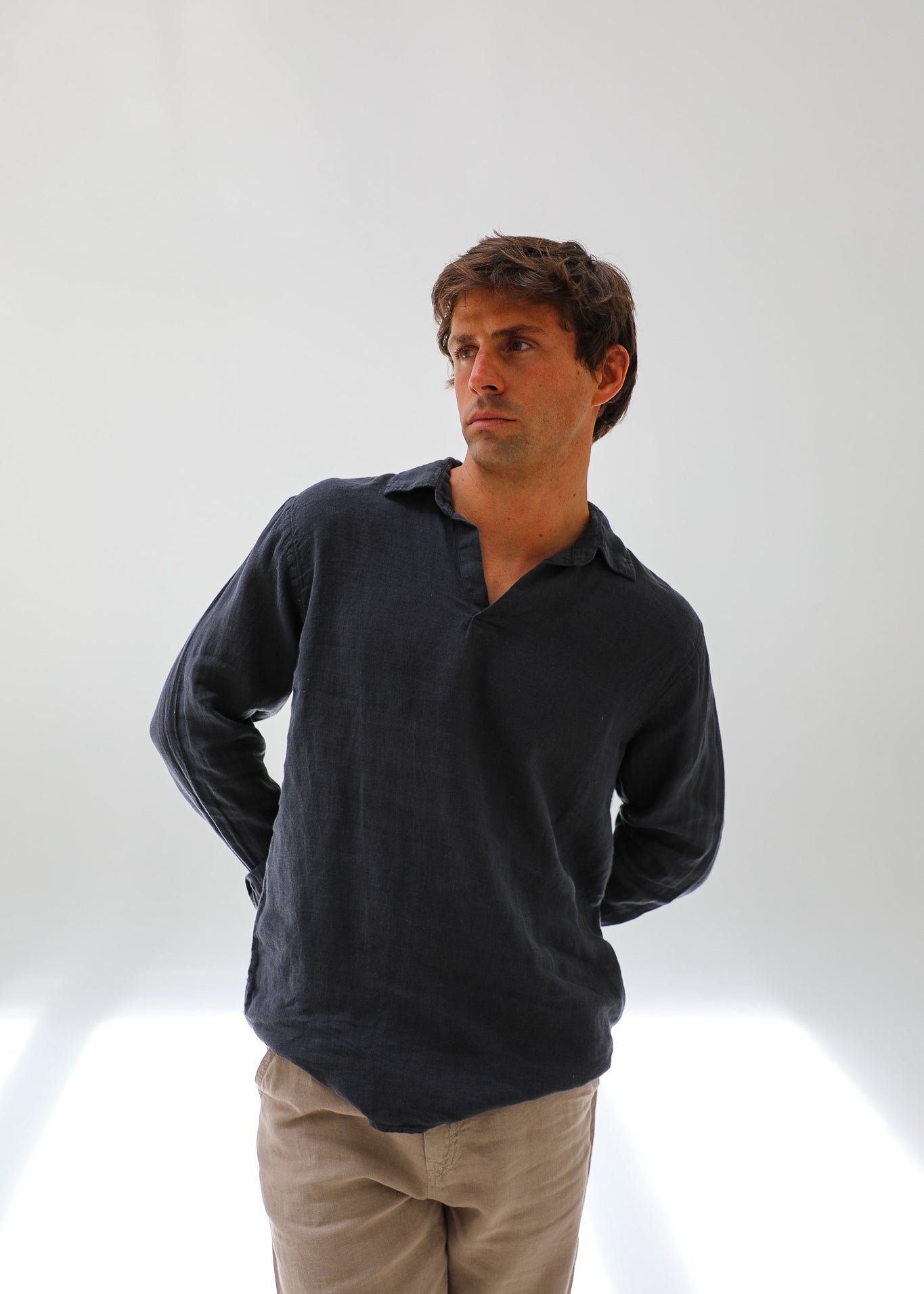 Linen Modern Polo Dark Navy
