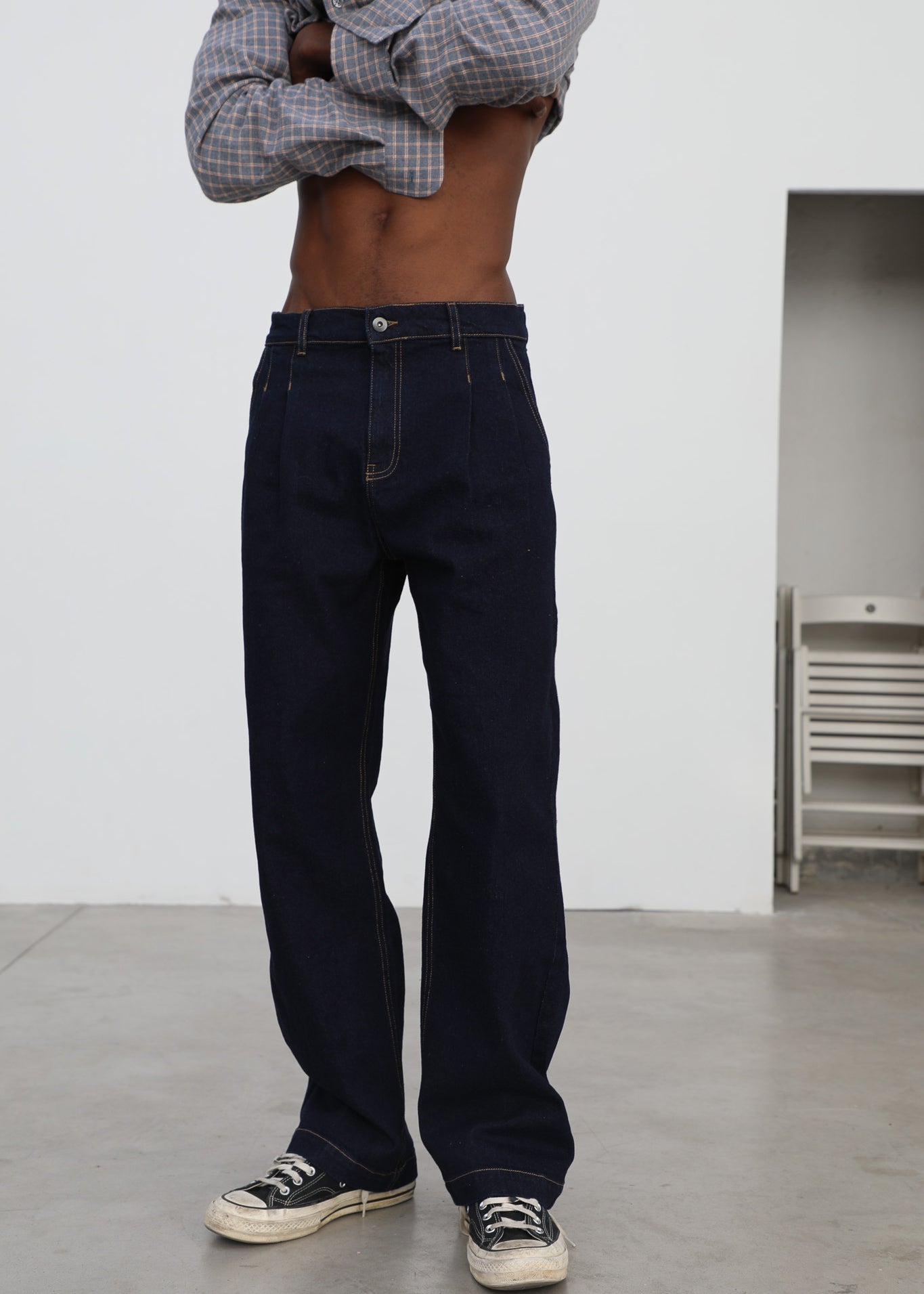 Pleated Dark Denim Jeans