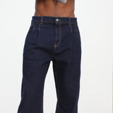 Pleated Dark Denim Jeans