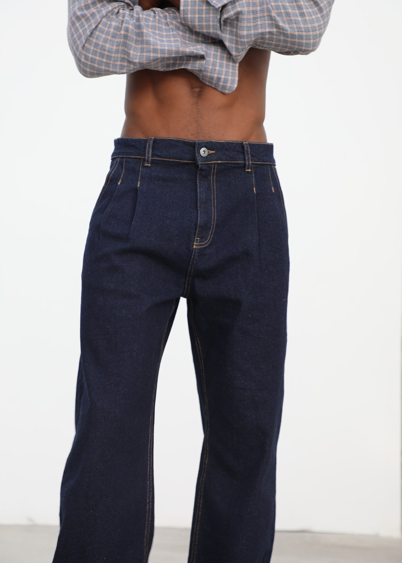 Pleated Dark Denim Jeans