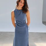 Hole Linen Dress Blue