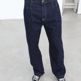 Pleated Dark Denim Jeans