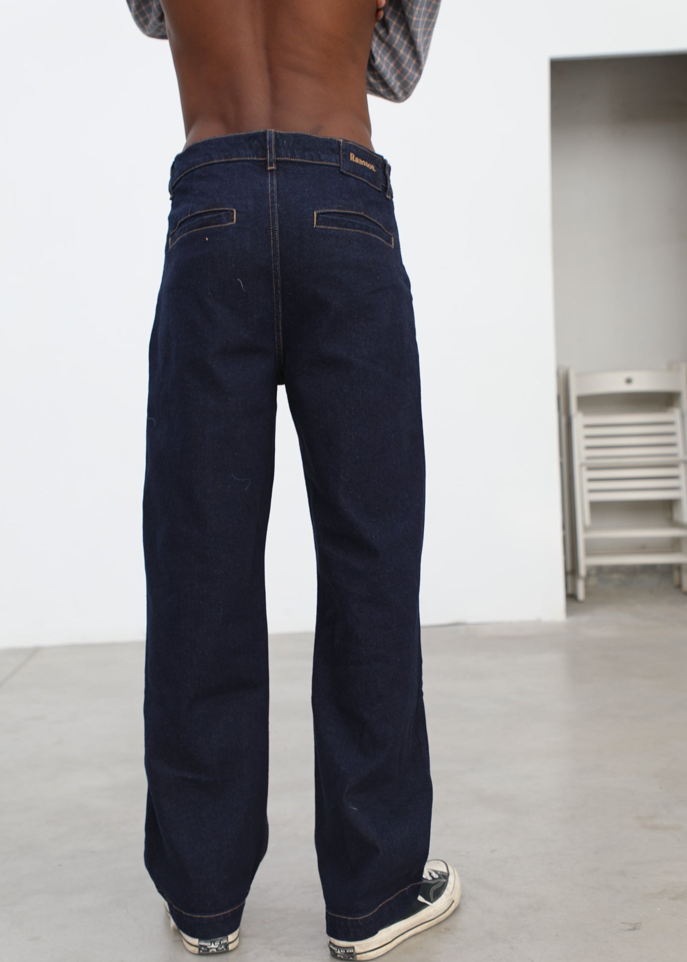 Pleated Dark Denim Jeans
