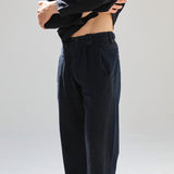 Linen Modern Pleated Pants Navy