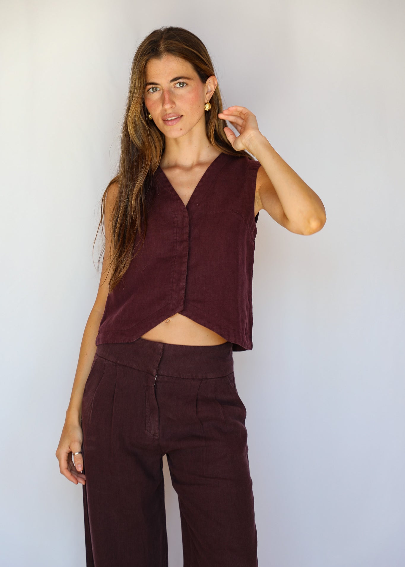 Linen Vest Mauve