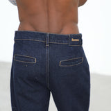 Pleated Dark Denim Jeans