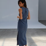 Hole Linen Dress Blue