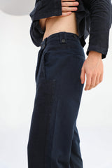Linen Modern Pleated Pants Navy