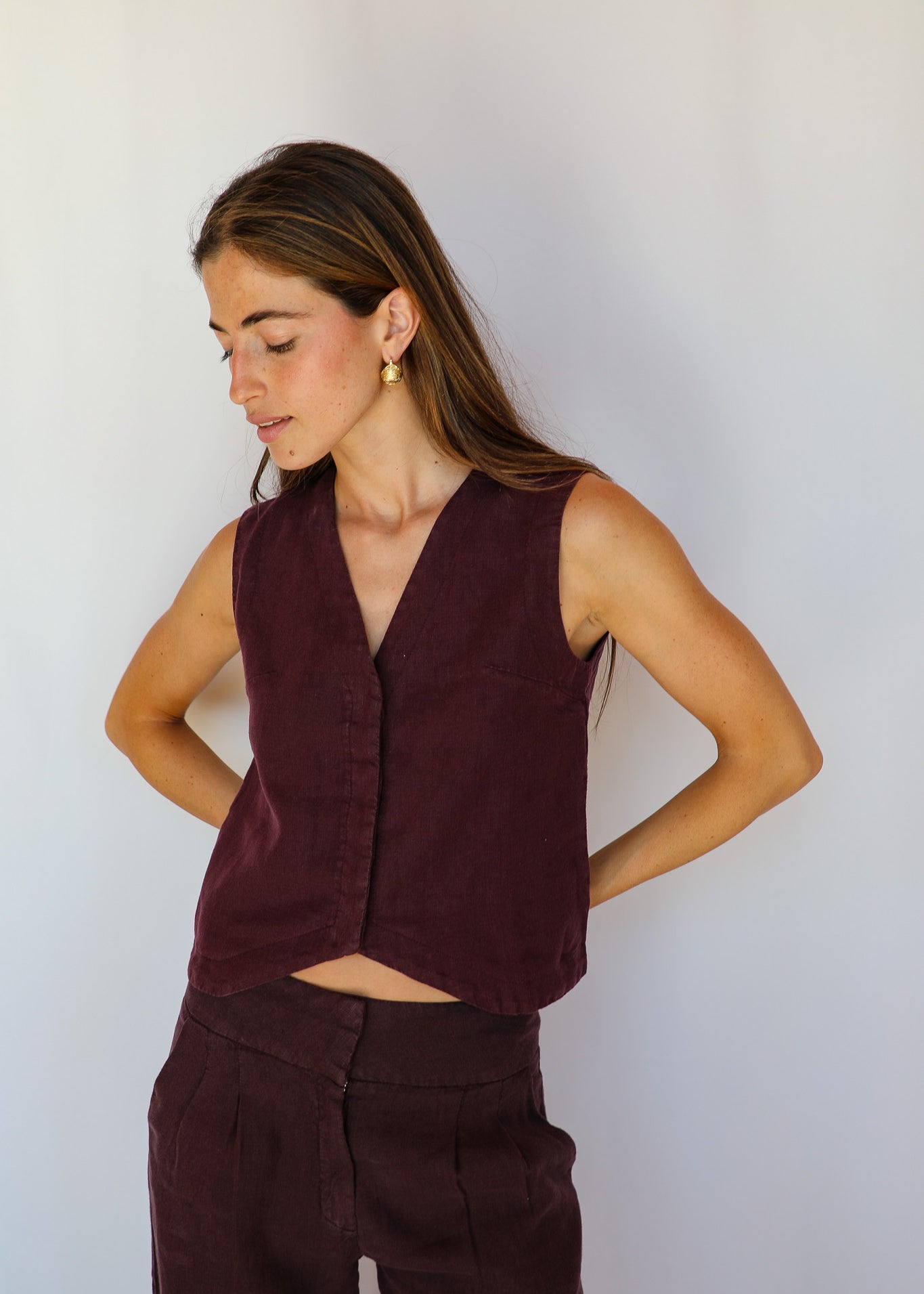 Linen Vest Mauve