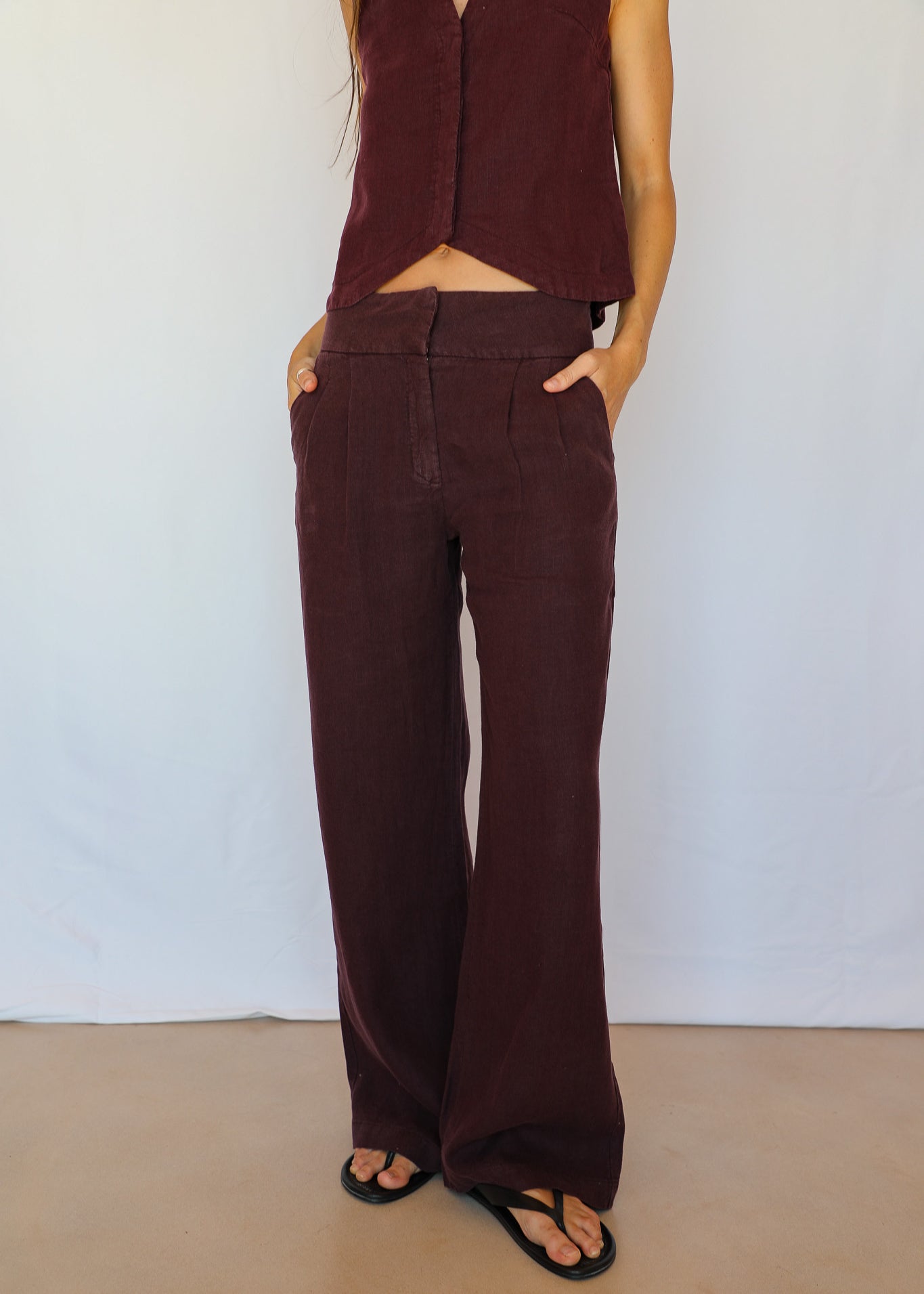 Linen Pleated Pants Mauve