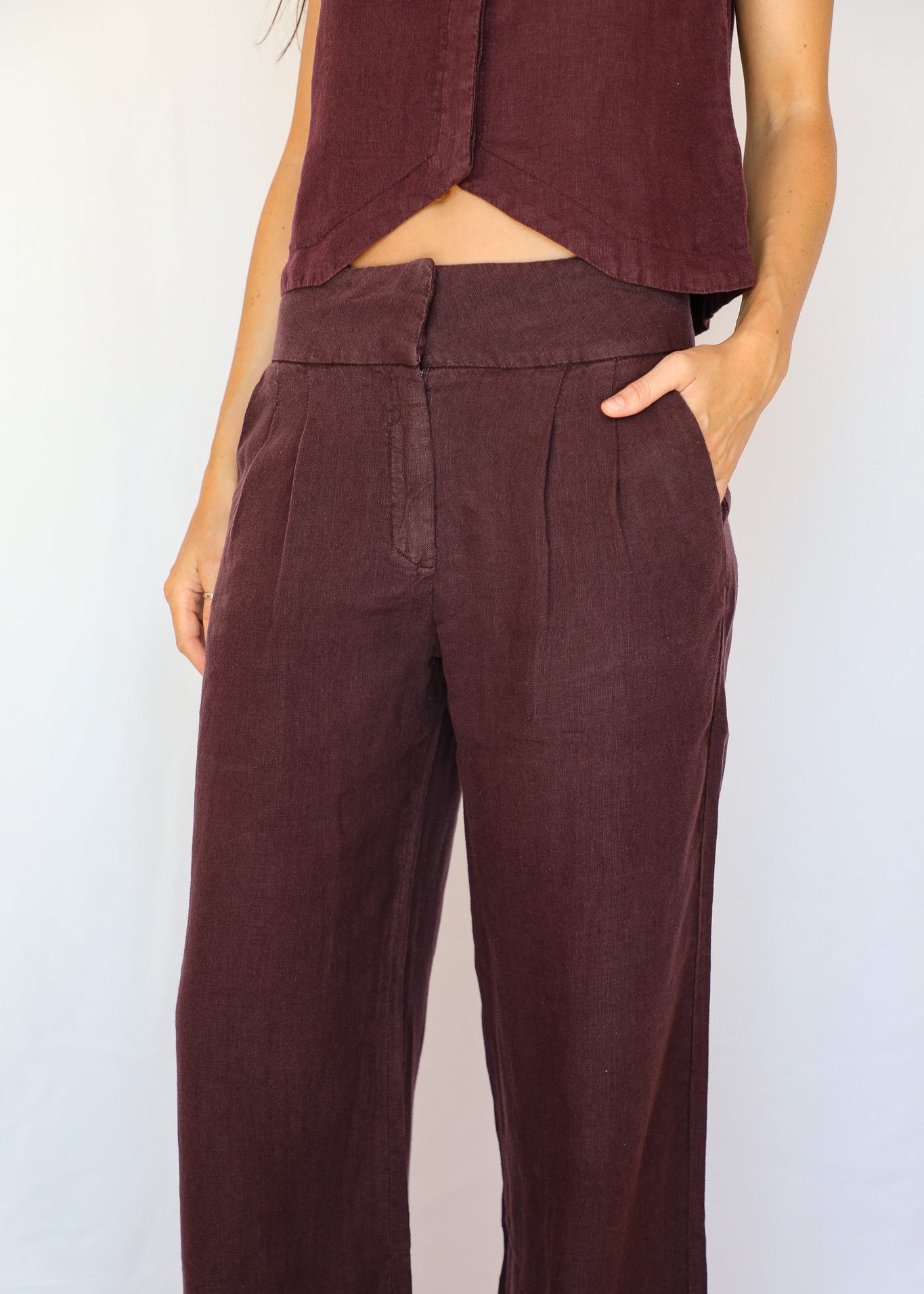 Linen Pleated Pants Mauve