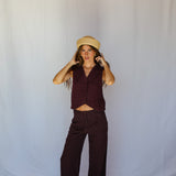 Linen Pleated Pants Mauve