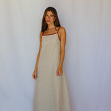 Square Straps Linen Dress Beige & Burgundy