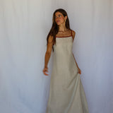 Square Straps Linen Dress Beige & Burgundy