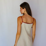 Square Straps Linen Dress Beige & Burgundy