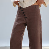 Linen Crossed Buttons Pants Brown
