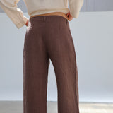 Linen Crossed Buttons Pants Brown
