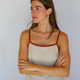 Square Straps Linen Dress Beige & Burgundy