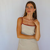 Square Straps Linen Dress Beige & Burgundy