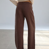 Linen Crossed Buttons Pants Brown
