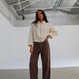 Linen Crossed Buttons Pants Brown