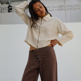 Linen Crossed Buttons Pants Brown