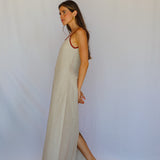 Square Straps Linen Dress Beige & Burgundy