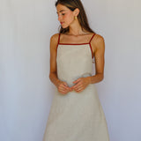 Square Straps Linen Dress Beige & Burgundy