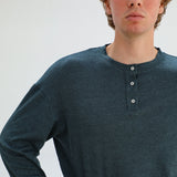 Long Trendy Buttons T-Shirt Stripes Blue
