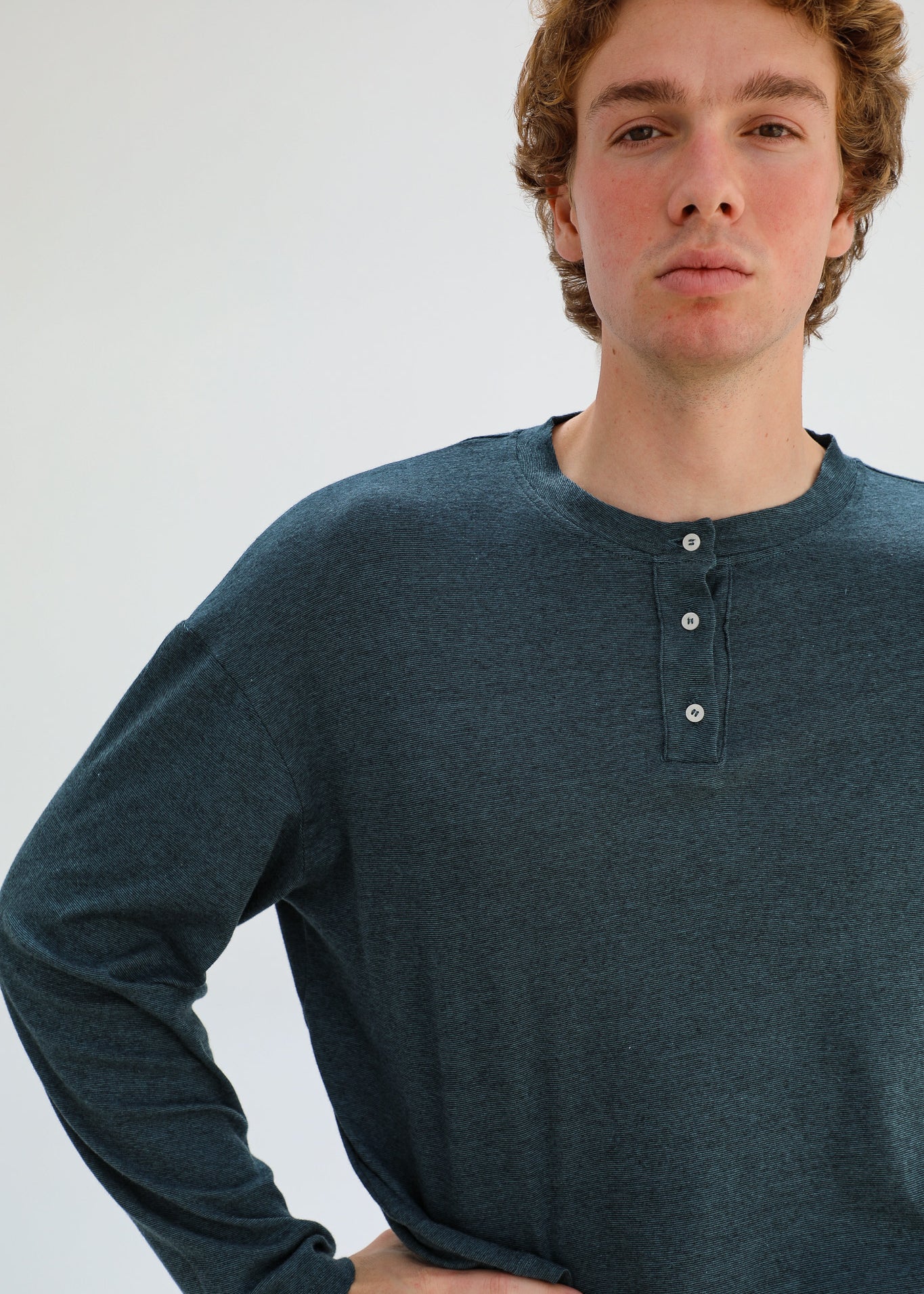 Long Trendy Buttons T-Shirt Stripes Blue