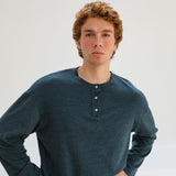 Long Trendy Buttons T-Shirt Stripes Blue