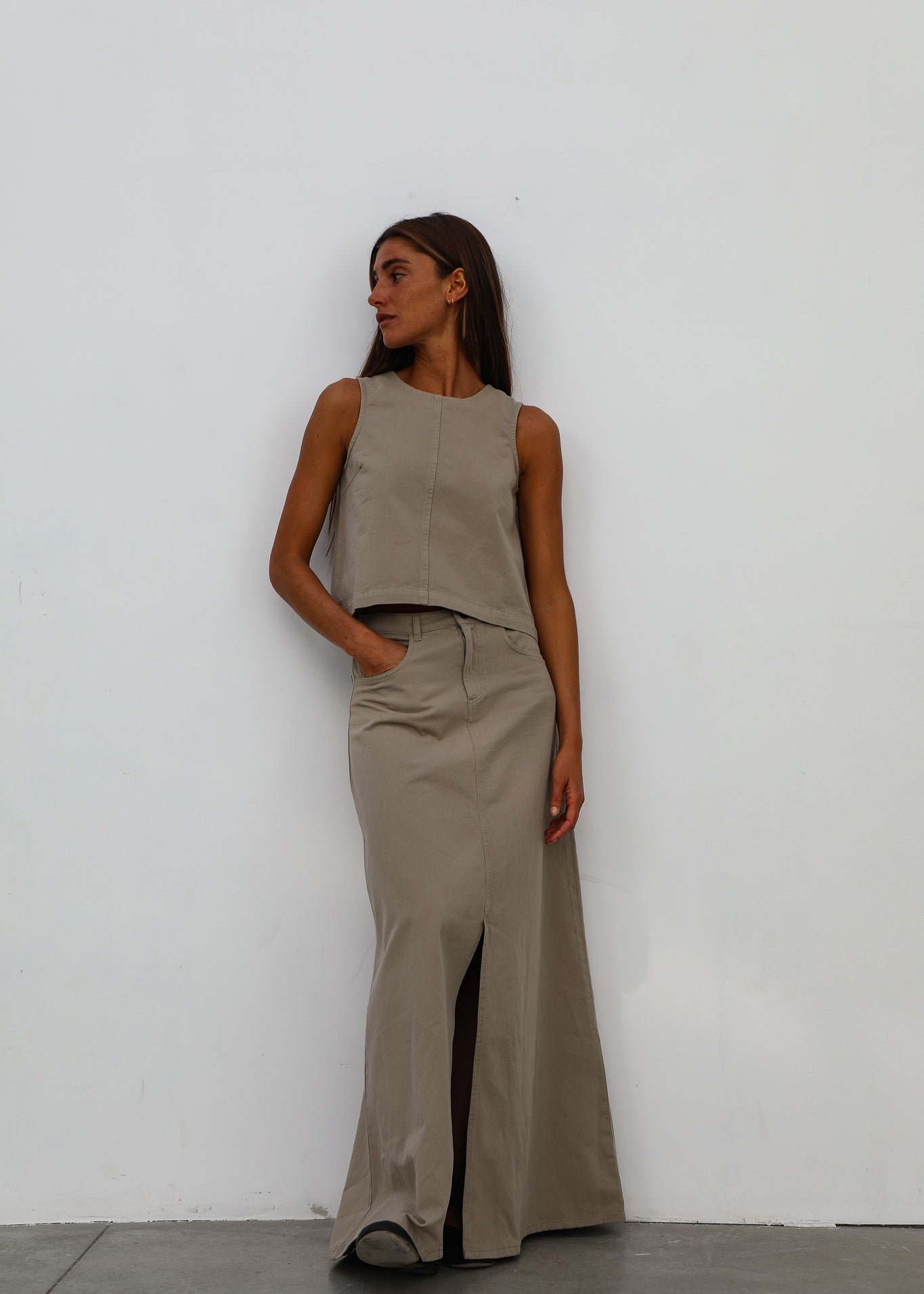 Maxi Denim Skirt Beige