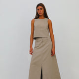 Maxi Denim Skirt Beige