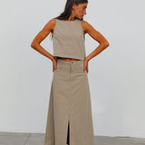 Maxi Denim Skirt Beige