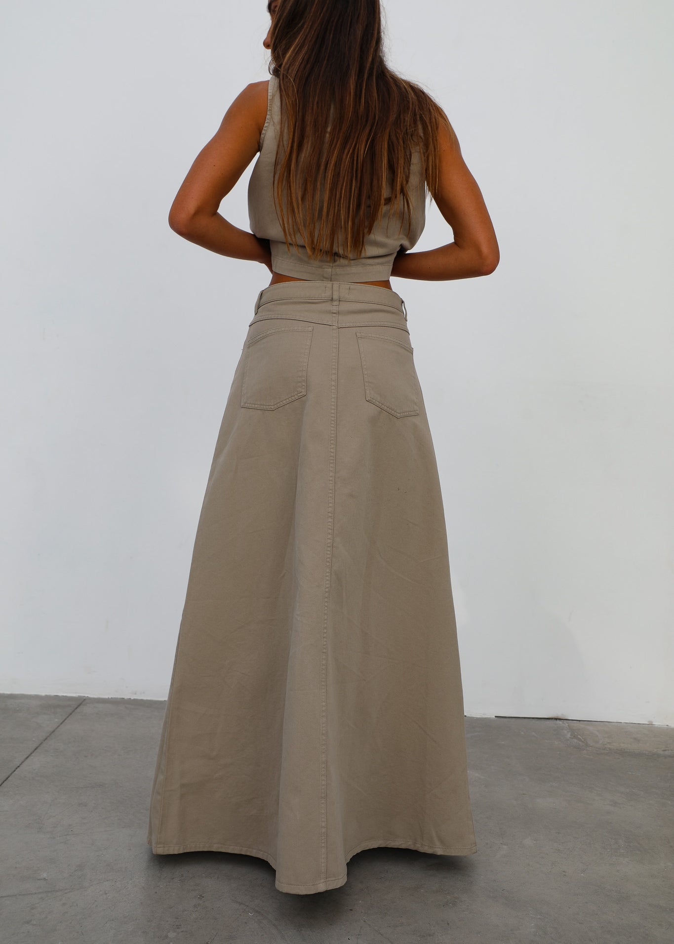 Maxi Denim Skirt Beige