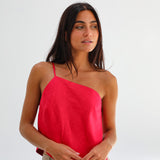 Asymmetric Linen Top Red