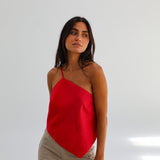 Asymmetric Linen Top Red