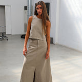 Maxi Denim Skirt Beige