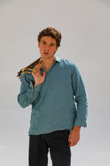 Linen Modern Polo Light Blue