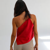 Asymmetric Linen Top Red