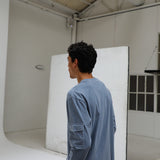 Long Trendy Side Pocket T-Shirt Light Blue