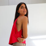 Asymmetric Linen Top Red
