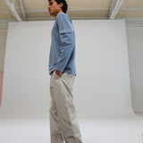 Long Trendy Side Pocket T-Shirt Light Blue