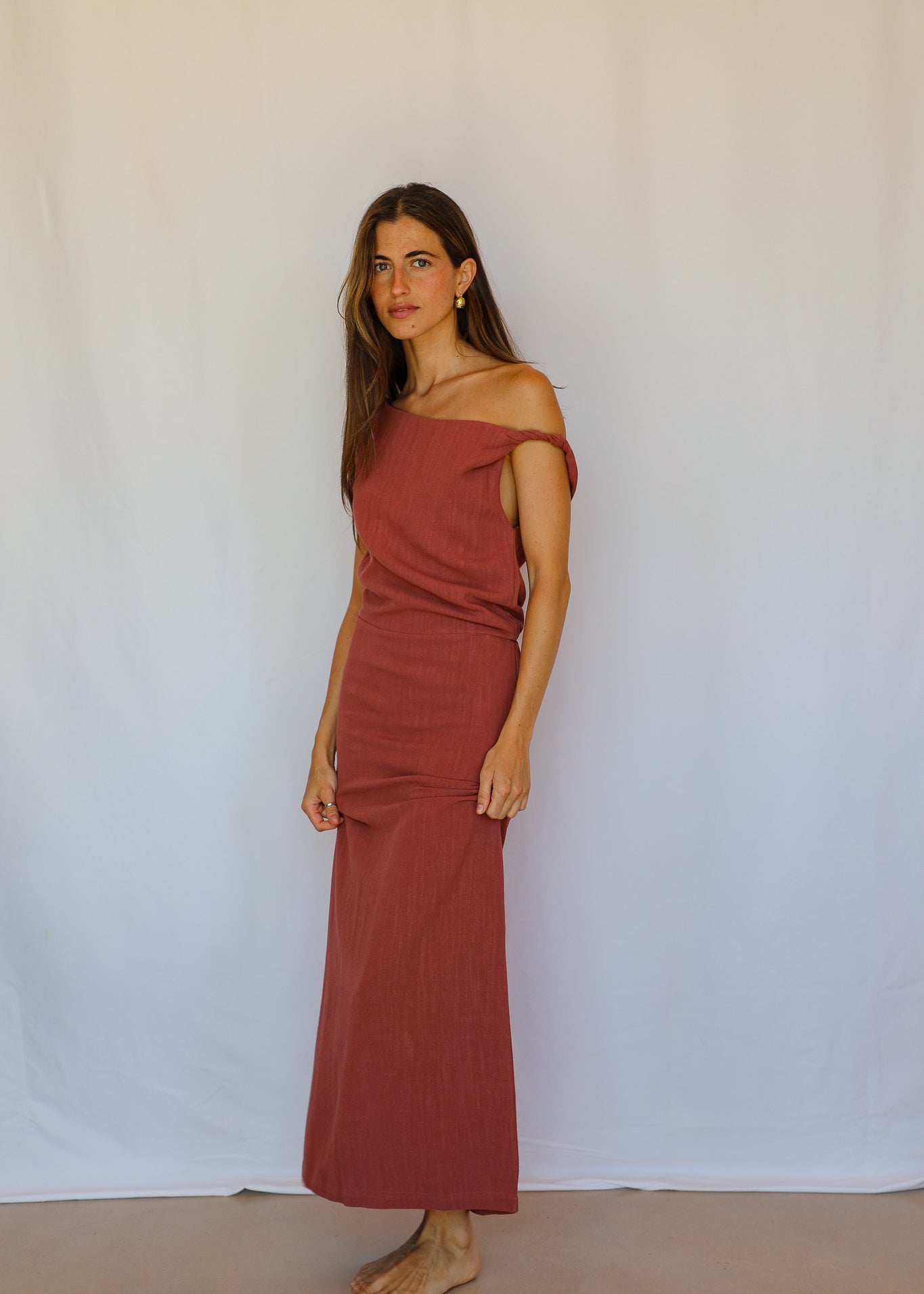 Soft Asymmetric Linen Dress Coral