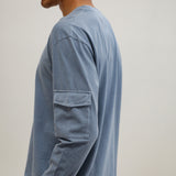 Long Trendy Side Pocket T-Shirt Light Blue