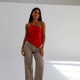 Asymmetric Linen Top Red